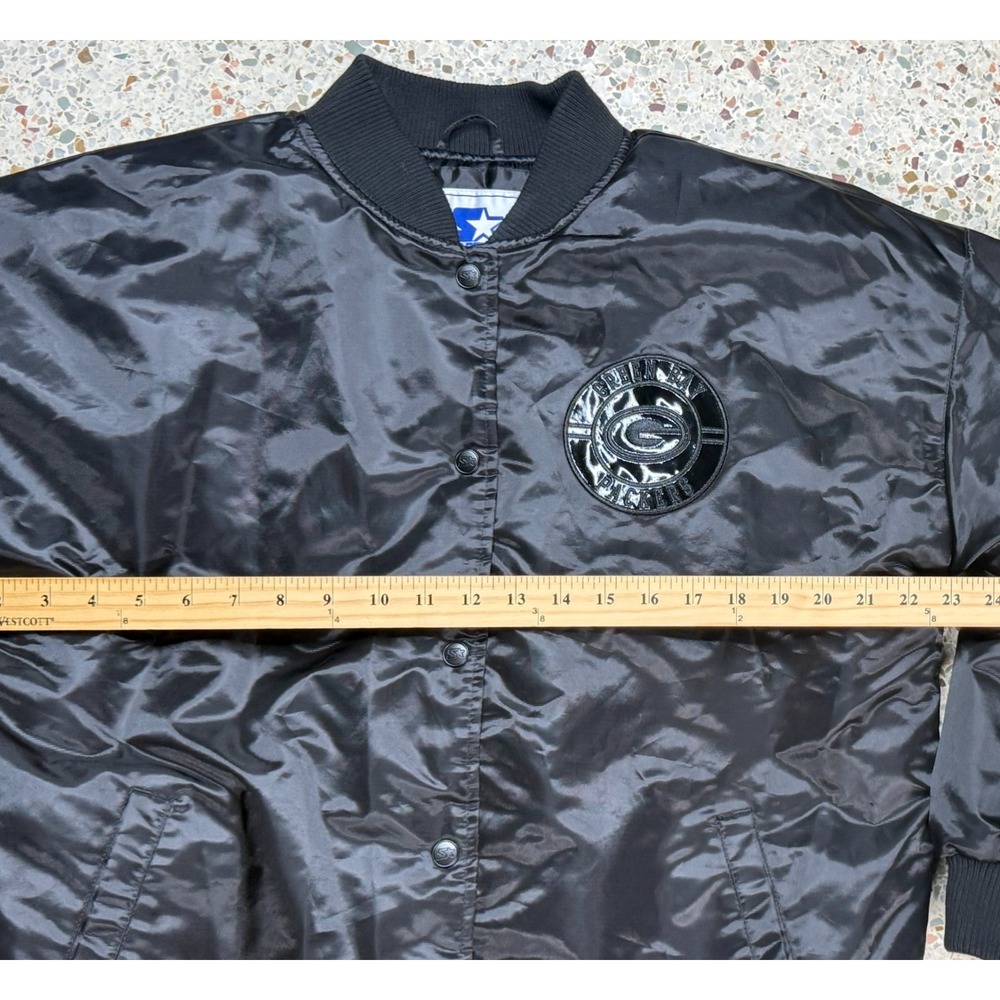 Starter G-III NFL Green Bay Packers Black Satin Long Sleeve Bomber Jacket Size L - Picture 6 of 13